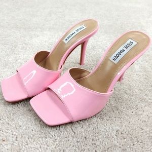 Steve Madden Women's 7 Pink Signal Square Toe Heeled Sandal Stiletto Leather